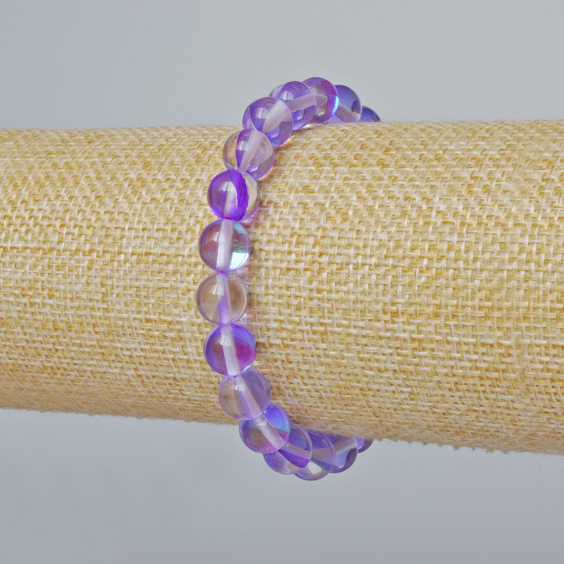 Armband aus Opalglas, glatte Kugeln, violett-transparentes Chamäleon, Durchmesser ca. 8 mm, Länge ca. 18 cm (Stretch)