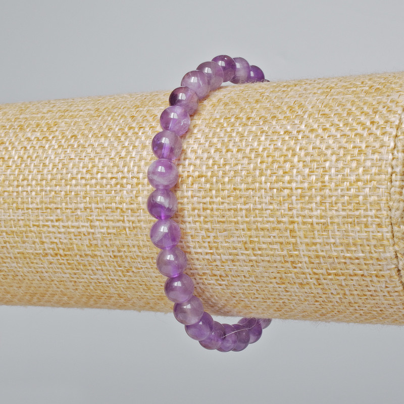 Armband aus Amethyst, natürlicher Stein, glatte Kugel, Durchmesser ca. 6 mm, Länge ca. 18 cm (Stretcharmband)