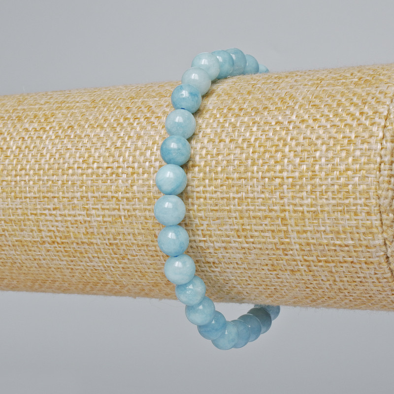 Armband aus Aquamarin, natürlicher Stein, glatte Kugel, Durchmesser ca. 6,5 mm, Länge ca. 18 cm (Stretch)