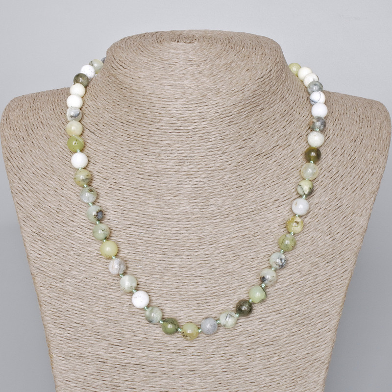 Kette aus grünem Opal, Naturstein, glatte Kugeln, Durchmesser 8 mm, Länge 46–48 cm