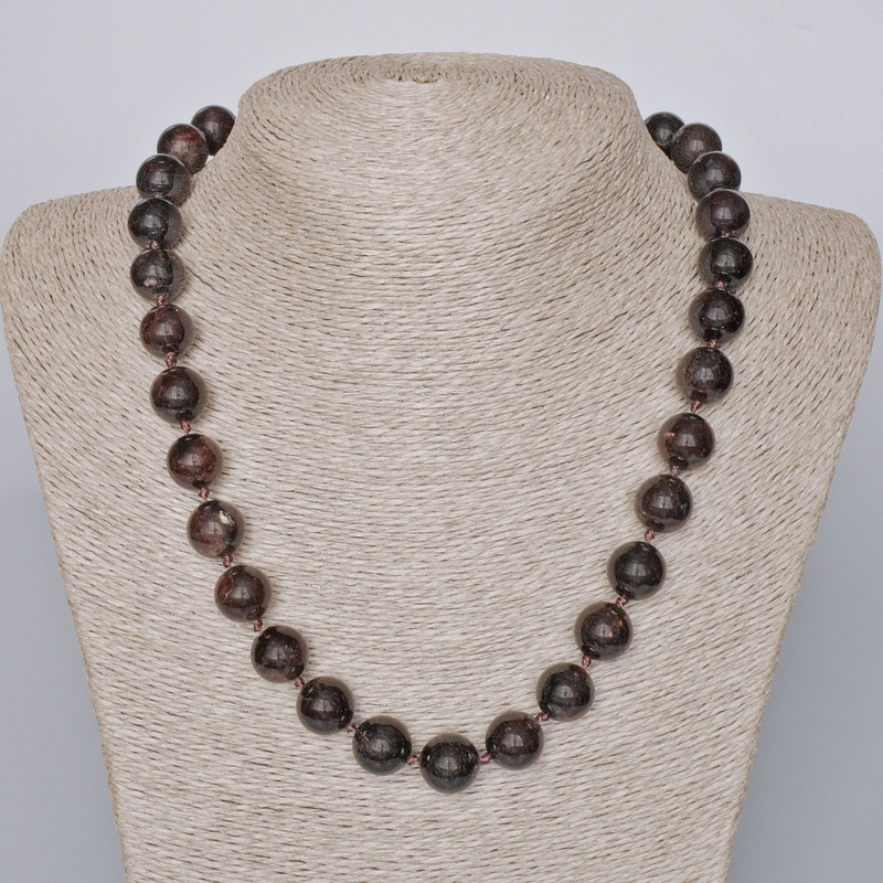 Granathalskette aus natürlichem Granat – glatte Kugeln, Durchmesser 12,5 mm, Länge 49–52 cm