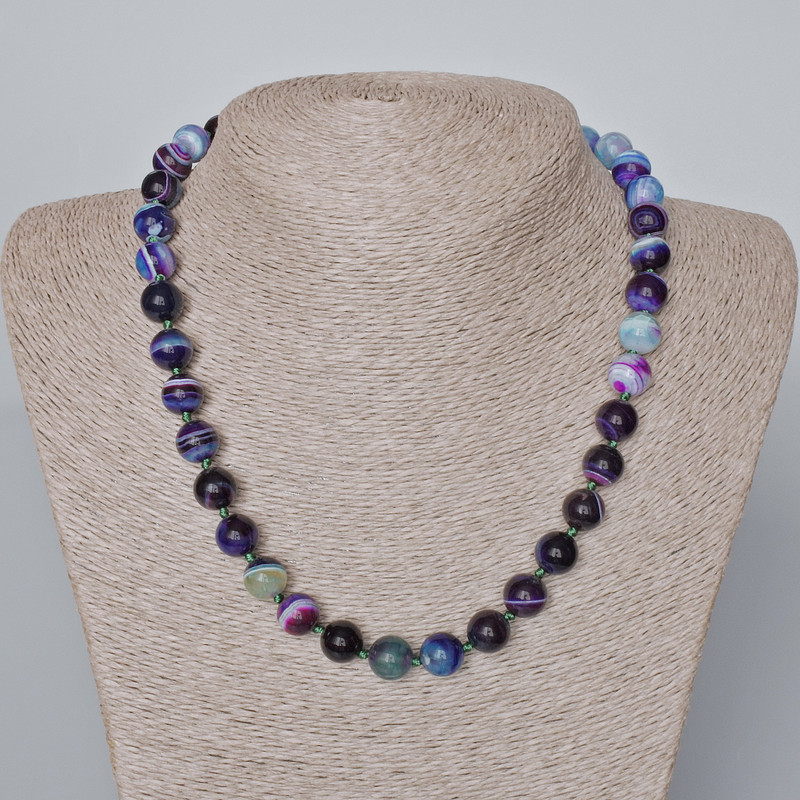Achatkette violett, natürlicher Stein, glatte Perlen, Durchmesser 10 mm, Länge 45–47 cm