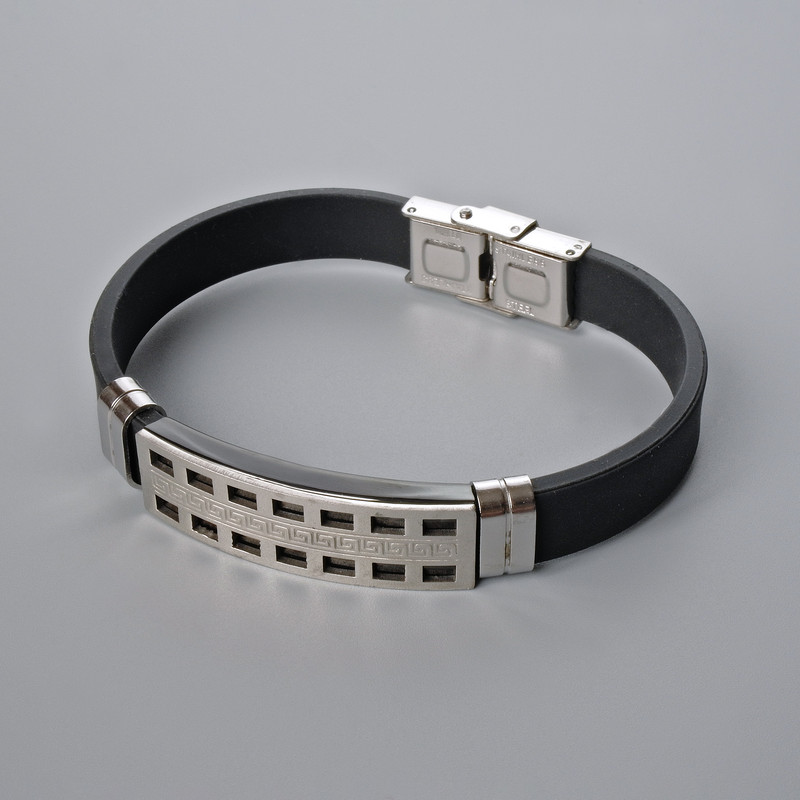 Herrenarmband mit Metalleinsätzen, Länge 21 cm, Dicke 10 mm ±, Dicke des Inserts 11,5 mm ±