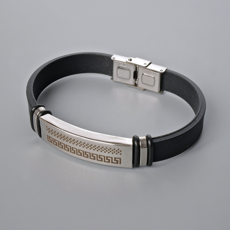 Herren-Kautschukarmband mit Metall-Einsätzen, Länge 21 cm, Dicke 10 mm ±, Einsattdicke 11,5 mm ±, Kautschuk