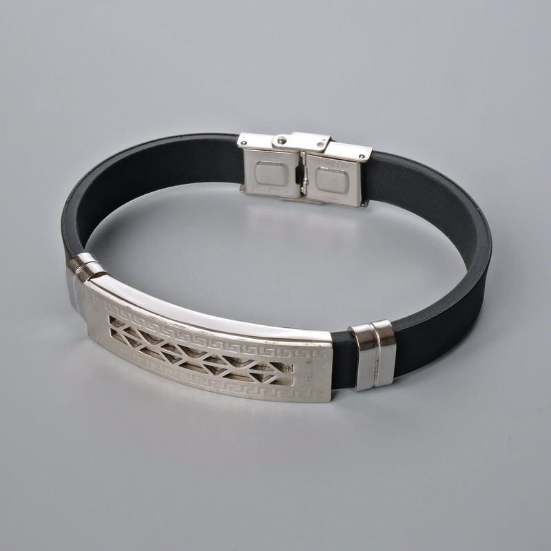 Herrenarmband mit Metall-Einsätzen, Länge 21 cm, Dicke ca. 10 mm, Dicke des Inserts ca. 11,5 mm, Kautschuk