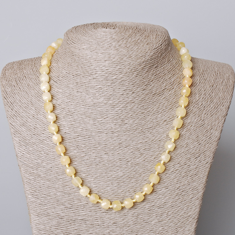 Kette aus Citrin-Naturstein, facettierte Würfel, Durchmesser 7 mm, Länge 45–49 cm