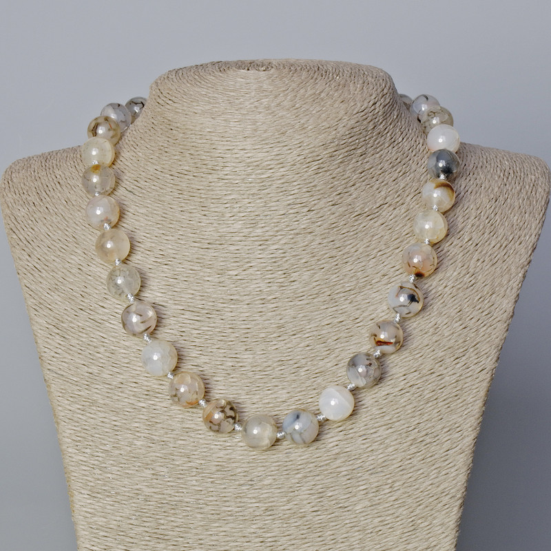 Achat-Drachenvenen-Kette, glatte Kugeln, Ø ca. 12 mm, Länge 45–48 cm