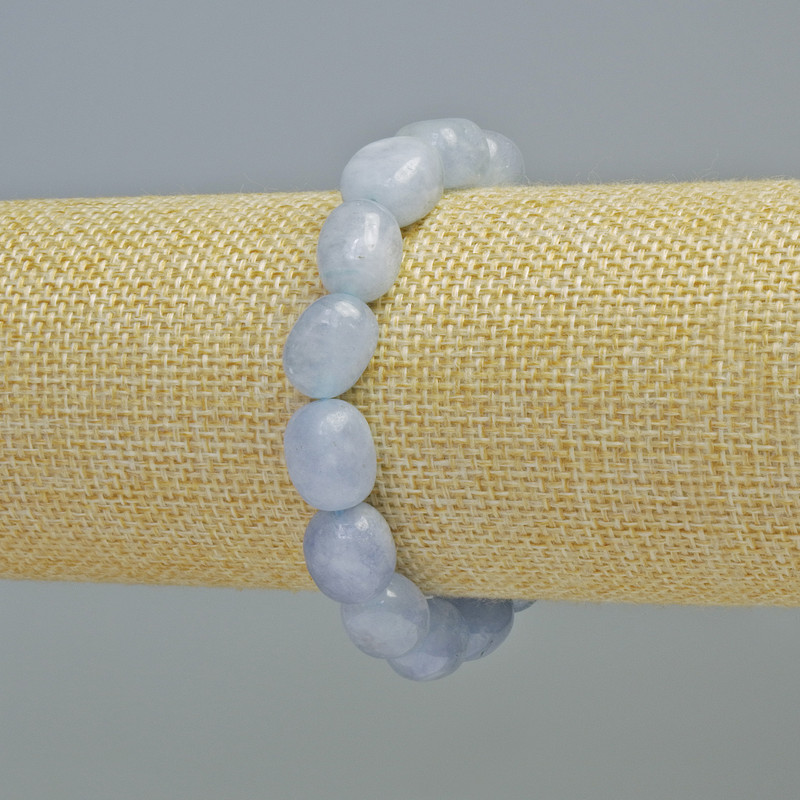 Aquamarin-Armband aus natürlichem Stein, tumbled-Beads, Durchmesser ca. 10×12 mm ±, Länge ca. 18 cm+