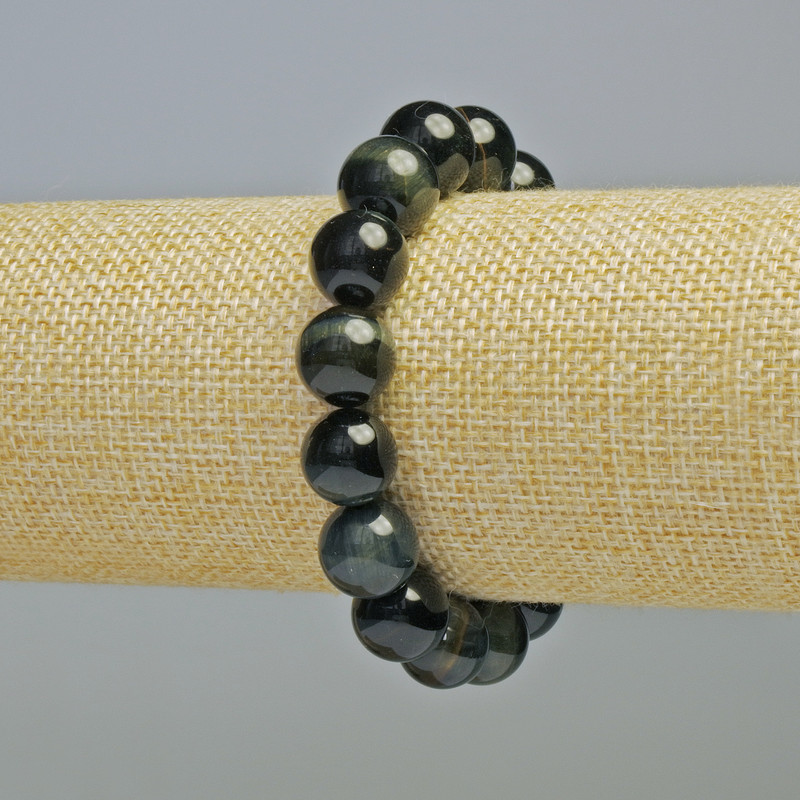 Armband aus Falkenauge, Naturstein, glatte Kugel, Durchmesser ca. 12 mm, Elastikband, Länge ca. 18 cm