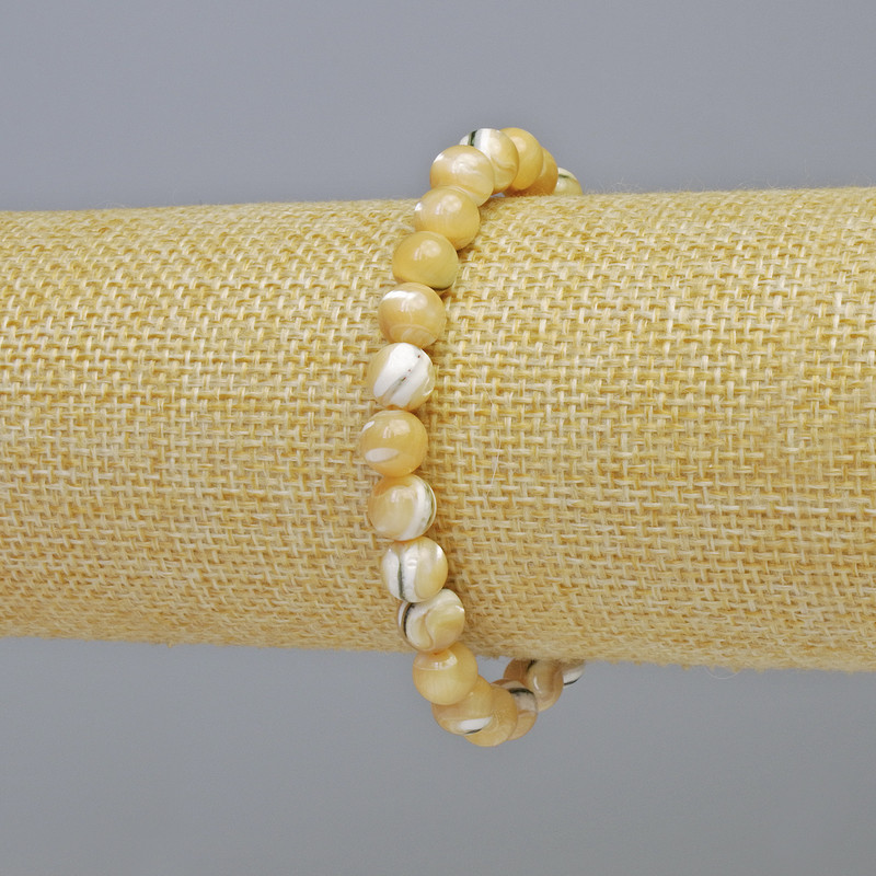 Armband aus natürlichem Perlmutt, glatte Kugeln, Durchmesser ca. 7 mm, Länge ca. 18 cm (Elastikbasis)