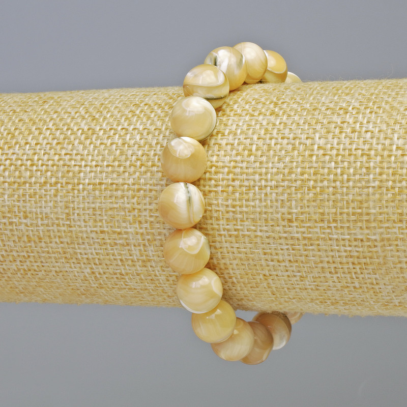 Armband aus natürlichem Perlmutt – glatte Kugel, Durchmesser ca. 10 mm, elastisches Band, Länge ca. 18 cm