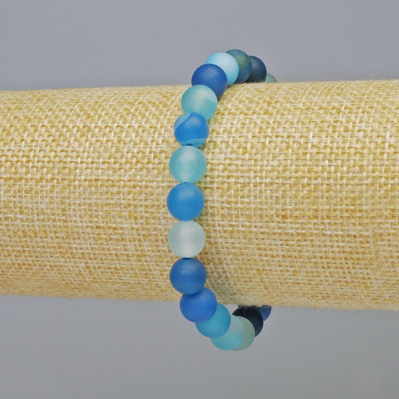 Armband aus blauem mattem Achat, glatte Kugeln, Durchmesser 8 mm ± (Elastik), Länge 18 cm+