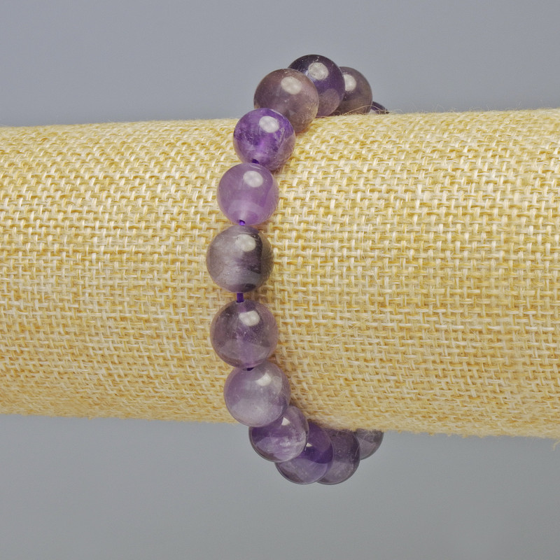 Armband aus natürlichem Amethyst, glatte Kugeln, Durchmesser ca. 10 mm, Stretcharmband, Länge ca. 18 cm
