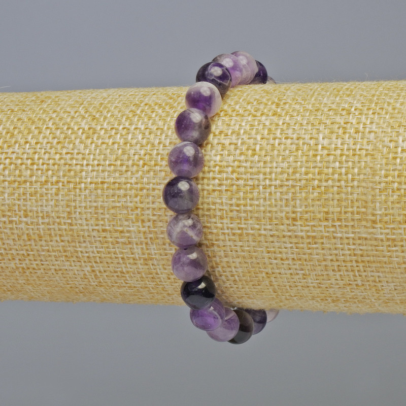 Armband aus natürlichem Amethyst, glatte Kugeln, Durchmesser ca. 8 mm, Stretch-Armband, Länge ca. 18 cm+