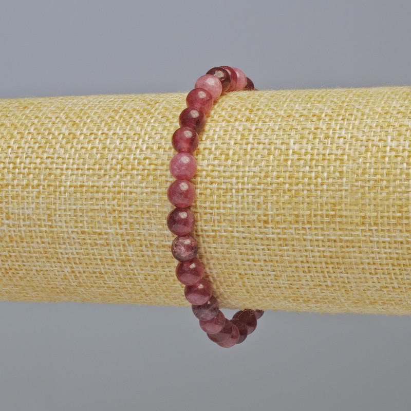 Armband aus Rubellit-Turmalin, Naturstein, glatte Kugel, Durchmesser ca. 6 mm, elastisch, Länge ca. 18 cm+