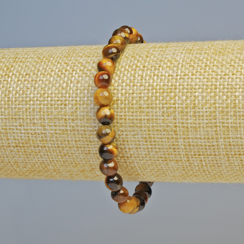 Armband aus Tigerauge, natürlicher Stein, glatte Kugel, Durchmesser ca. 6,5 mm ± (Elastikband), Länge ca. 18 cm