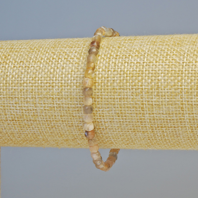 Selenit-Armband aus natürlichem Stein, facettierte Würfel, Durchmesser ca. 4 mm +/- (Stretch), Länge ca. 18 cm+