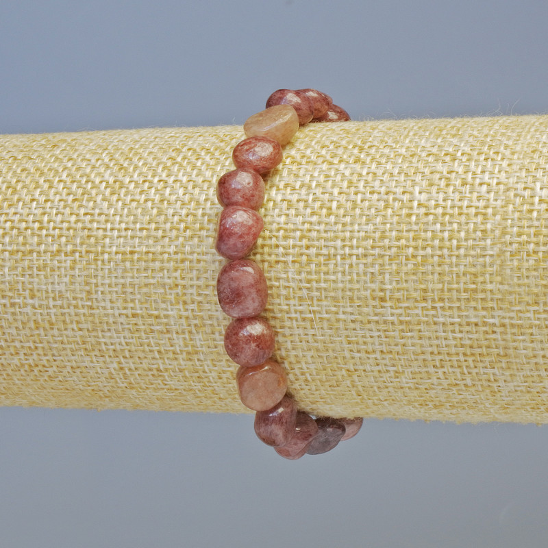 Armband aus Erdbeerquarz, Naturstein, facettierte Perlen, Durchmesser 9×10 mm ± (Stretch), Länge 18 cm+