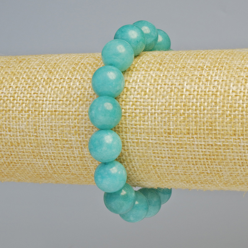 Armband aus Aquamarin, natürlicher Stein, glatte Kugeln, Durchmesser ca. 12 mm, Länge ca. 18 cm, Stretch-Armband