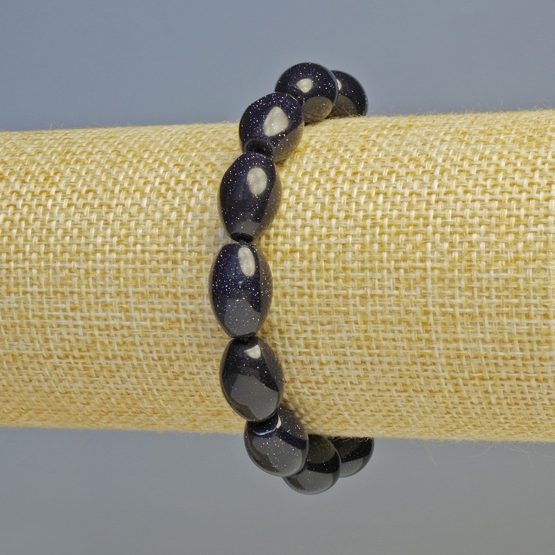 Armband Aventurin Nacht Kaïra (synthetisch) Oval, Durchmesser 10×14 mm ± (Elastik), Länge 18 cm+