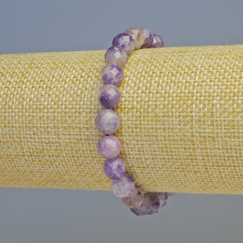 Armband aus natürlichem Lepidolith, facettierte Kugeln Ø 8 mm ±, Stretch-Basis, Länge ca. 18 cm+