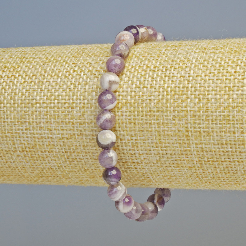 Armband aus Amethyst, natürlicher Stein, glatte Kugeln, Durchmesser ca. 6,5 mm ± (Stretch), Länge ca. 18 cm+