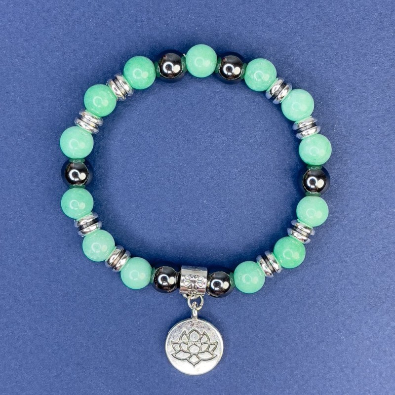 Armband aus Amazonit und Hämatit – glatte Kugeln, Durchmesser ca. 8 mm ± (Elastik), Länge ca. 18 cm ± mit Metall-Einsätzen