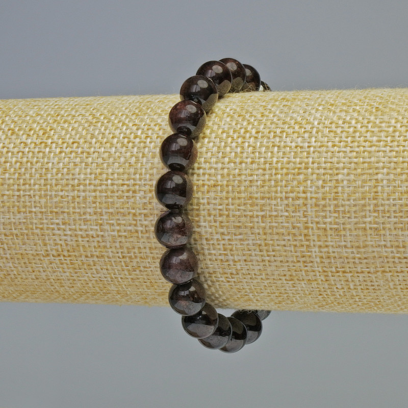 Armband aus natürlichem Granat, glatte Kugeln, Durchmesser ca. 9 mm ± (Stretch), Länge ca. 18 cm+