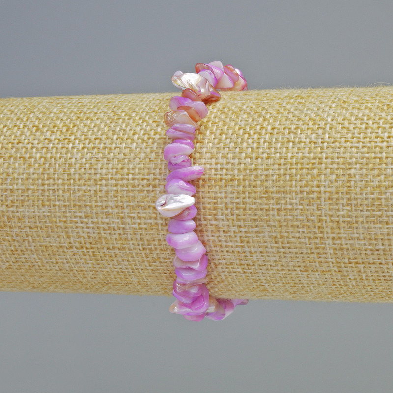 Armband aus violett getöntem Perlmutt – Perlmutt-Chips, Durchmesser 7×2,5 mm ± (Elastik), Länge 18 cm+