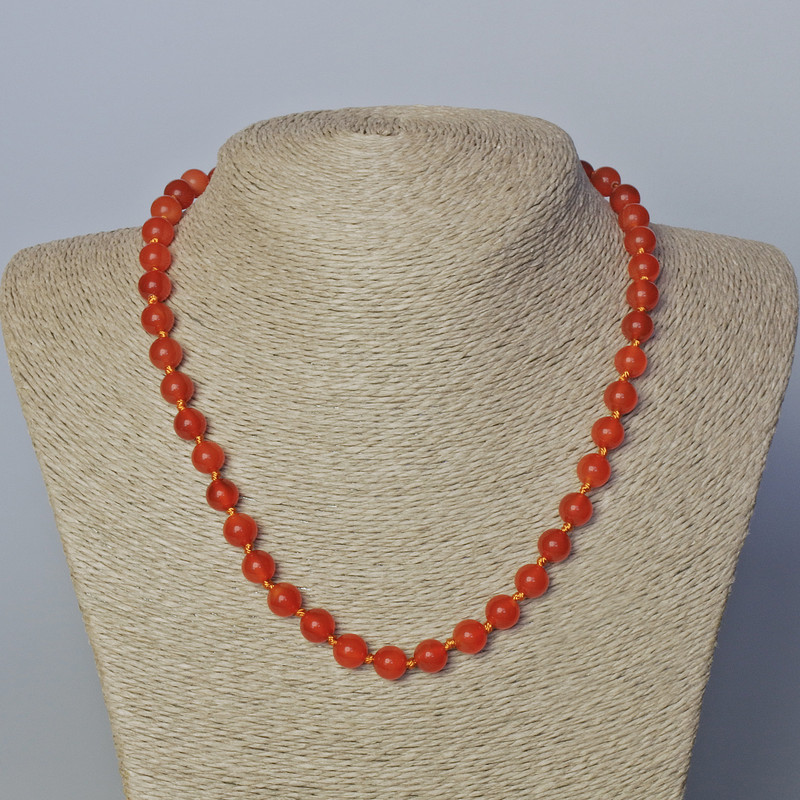 Kette aus Karneol, Naturstein, glatte Kugeln, Durchmesser ca. 8 mm, Länge 45–47 cm