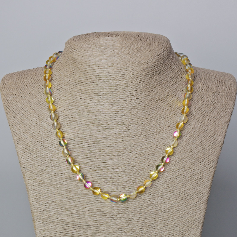 Opalglas-Perlenkette Gelb-Chamäleon, klare Glasperlen, glatte Perlen, Durchmesser ca. 6,5 mm, Länge 45–48 cm