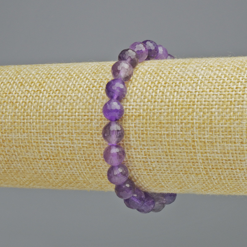 Armband aus natürlichem Amethyst, facettierte Kugeln, Durchmesser 8 mm ± (elastisch), Länge 18 cm+