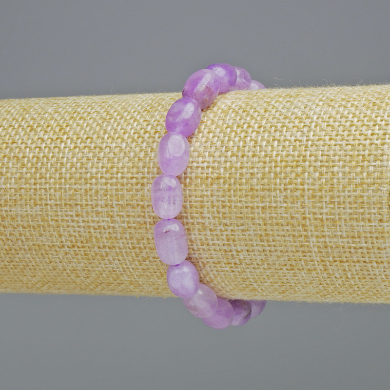 Armband aus Lavendel-Amethyst, natürlicher Stein, facettierte Kugeln, Durchmesser 7×10,5 mm ± (Elastikband), Länge 18 cm+