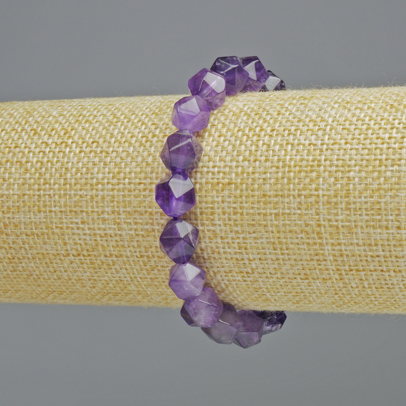 Armband aus natürlichem Amethyst, facettierte Steine, Durchmesser 9×10 mm ± (elastische Schnur), Länge 18 cm+