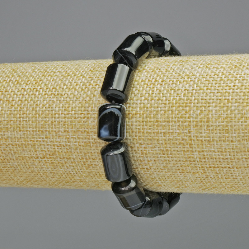Armband aus schwarzem Achat, natürlicher Stein, zylinderförmige Perlen, Durchmesser 10×14 mm ± (Elastik), Länge 18 cm+