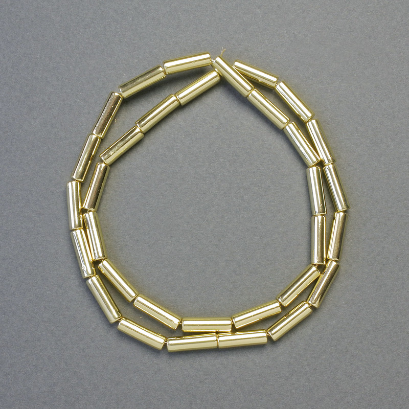 Hämatit-Zylinderperlen, hellgoldfarbener Farbton, Durchmesser 13×4 mm, Länge ca. 42 cm, Perlenstrang
