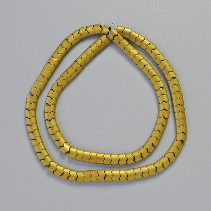 Hämatit-Perlen in Schlangenform, wellenförmige Optik, Farbe mattgold, Durchmesser ca. 5×4×3 mm, Länge ca. 40 cm, Strang