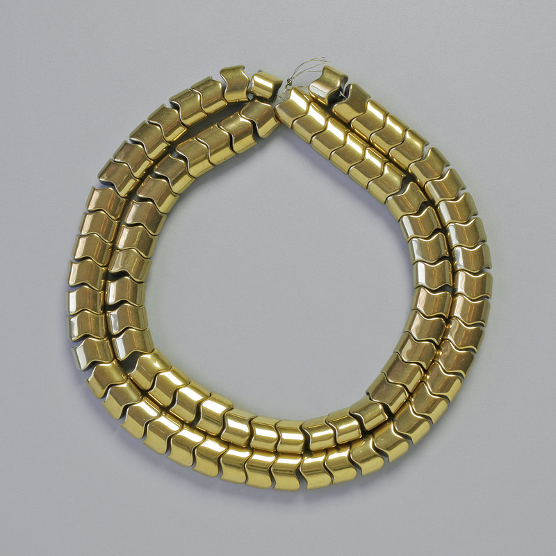 Hämatit-Perlen Schlangenform (Zick-Zack-Welle), goldfarben, Durchmesser ca. 7×5×5 mm, Länge ca. 42 cm, Strang