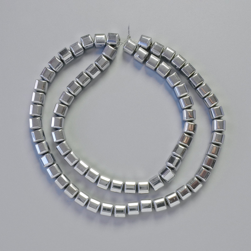 Hämatitwürfel-Perlen, silberfarben, Durchmesser 6×6 mm, Länge ca. 41 cm