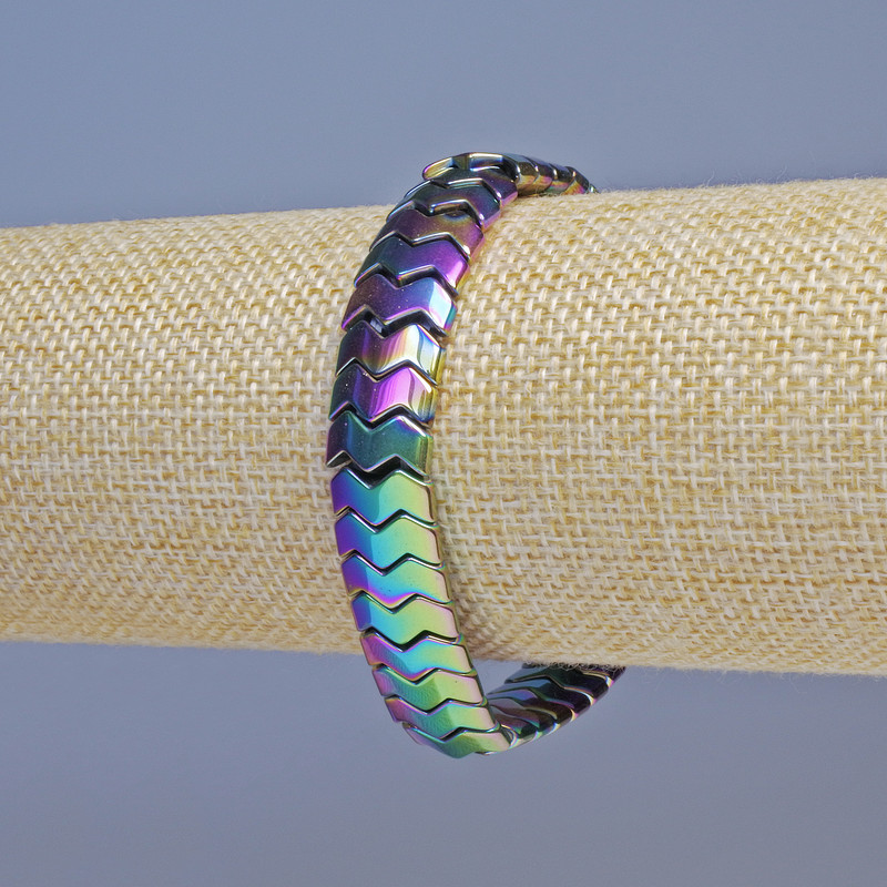 Hämatitarmband in Benzinfarbe, Zickzack-Schlangen-Design, Durchmesser 12×6×5 mm ±, Länge 18 cm ±, Stretch