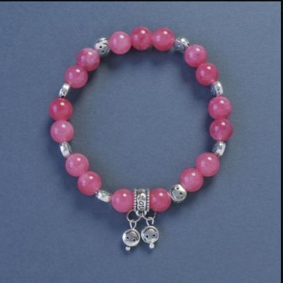 Turmalin-Armband (einzeln) glatte Kugel, Durchmesser 8 mm, Länge ca. 18 cm, Elastikarmband mit Smiley-Anhänger