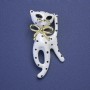 Brosche Katze in weißer und schwarzer Emaille, schwarze Strasssteine, goldfarbenes Metall 55×25 mm+