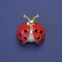 Brosche Marienkäfer, rote Emaille, schwarze Strasssteine, mit Perle, Goldfarbener Metallton, 23 × 21 mm +