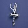 Brosche-Anhänger Ballerina, schwarz-weiße Emaille, silberfarbener Metall, 24×58 mm+