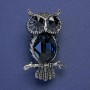 Brosche Eule mit schwarzen und blauen Kristallen, Metall in Silberfarbe, 43×26 mm+
