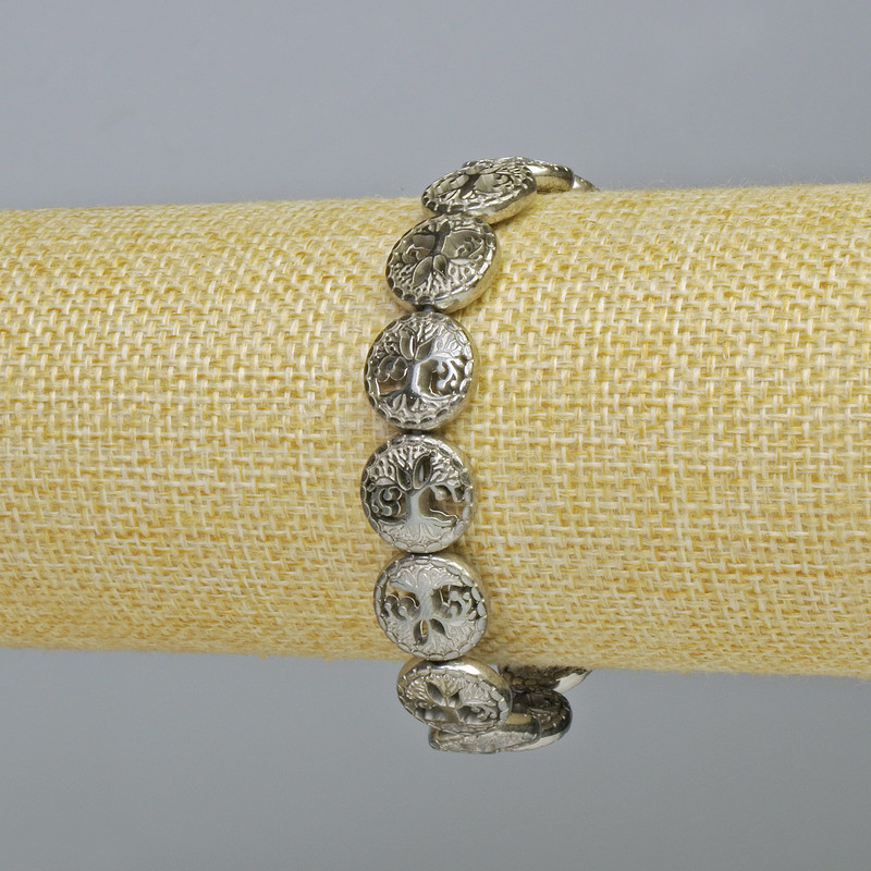 Hämatit-Armband «Baum» silberfarben, Durchmesser 12,5 × 4,5 mm ±, Länge 18 cm ± (Elastik)