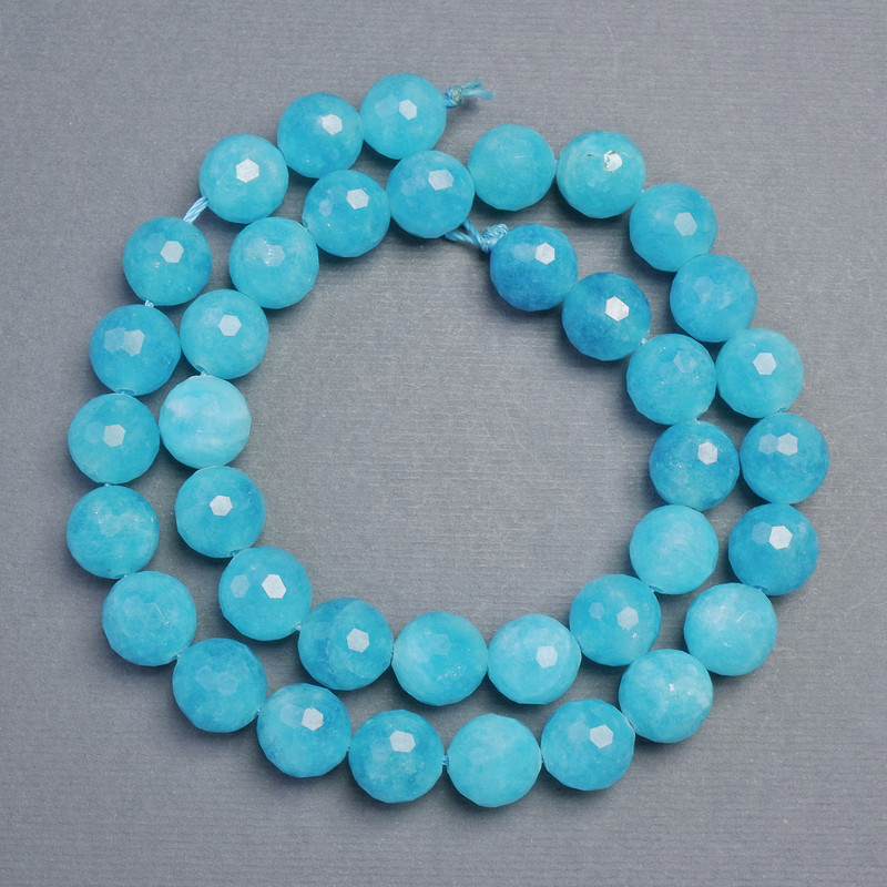 Aquamarin-Facettenperlen, Kugeln aus natürlichem Stein, Durchmesser ca. 10 mm, Länge ca. 36 cm
