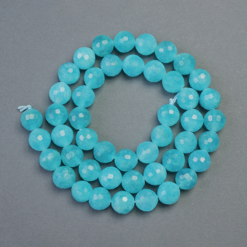 Aquamarin-Perlen auf Schnur, natürlicher Stein, facettierte Kugeln, Durchmesser 8 mm, Länge ca. 39 cm
