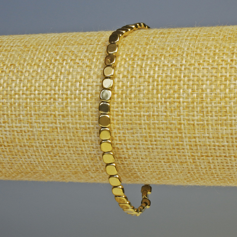 Hämatit-Armband, quadratisch, goldfarben, Durchmesser 4x4x2 mm, Länge ca. 18 cm, elastisch