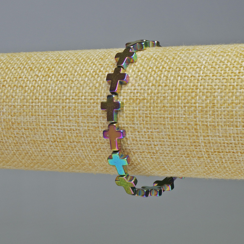Hämatit-Armband „Kreuz“ Chamäleonfarben, Durchmesser 8,5 × 10,5 mm, Länge 18 cm ± elastisch